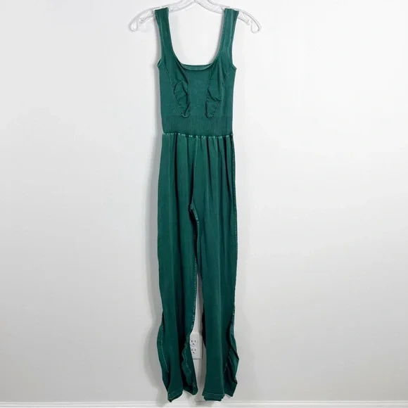 Free People Good Karma Flared Onsie Jumpsuit Size M/L Ivy Green - Picture 3 of 8